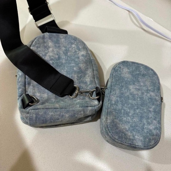 2 Denim NoBo Y2K Crossbody Bags Fanny Pack Floral Embroidered - Picture 6 of 7